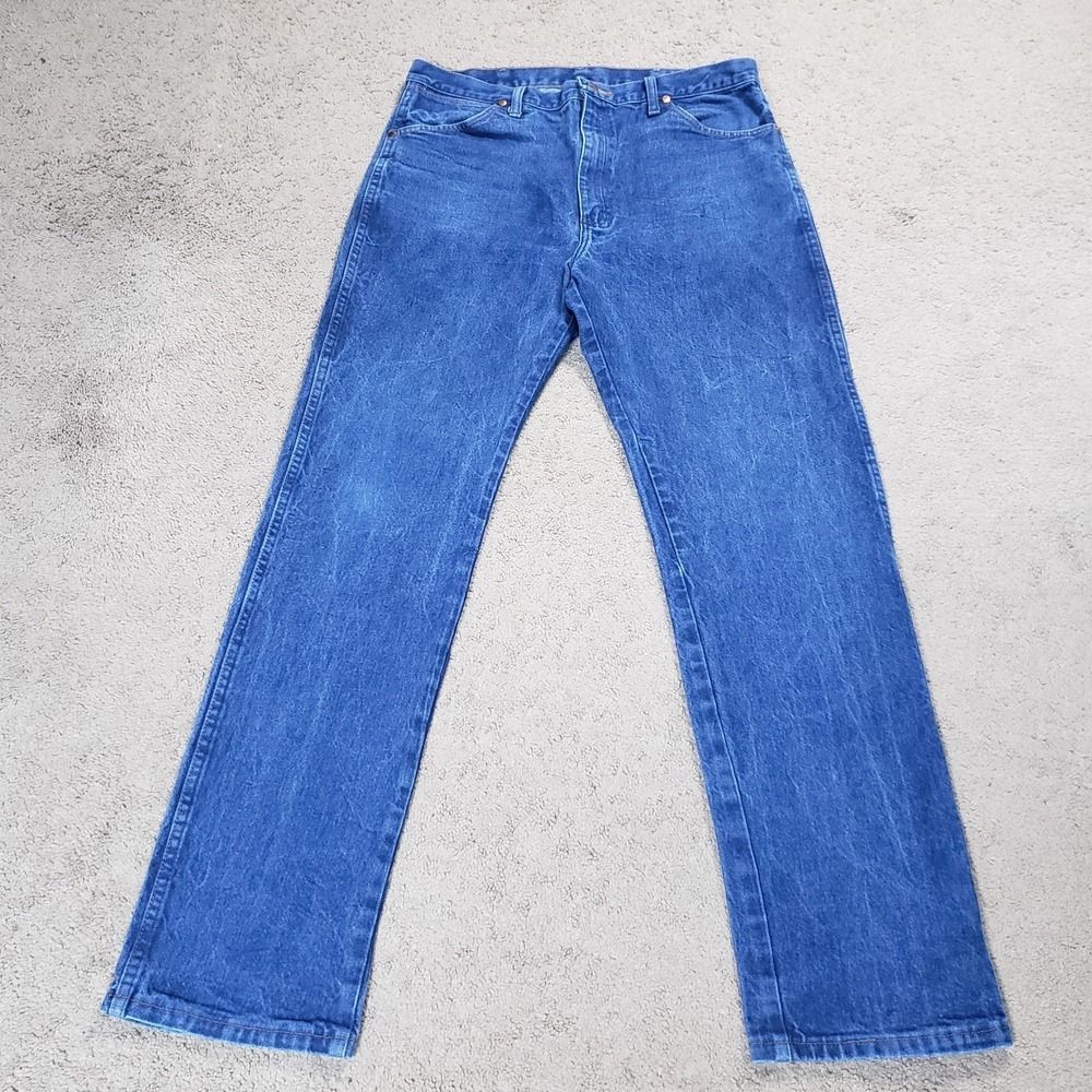 Wrangler 13MWZ Jeans Mens 36x34 (FITS 34x33) Blue Cowboy Cut Bootcut Denim